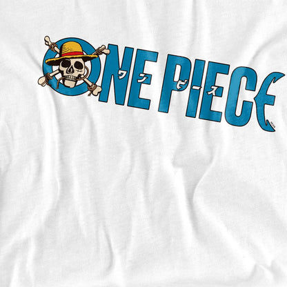 White - Side - One Piece Womens-Ladies Jolly Roger Luffy Logo Fitted T-Shirt