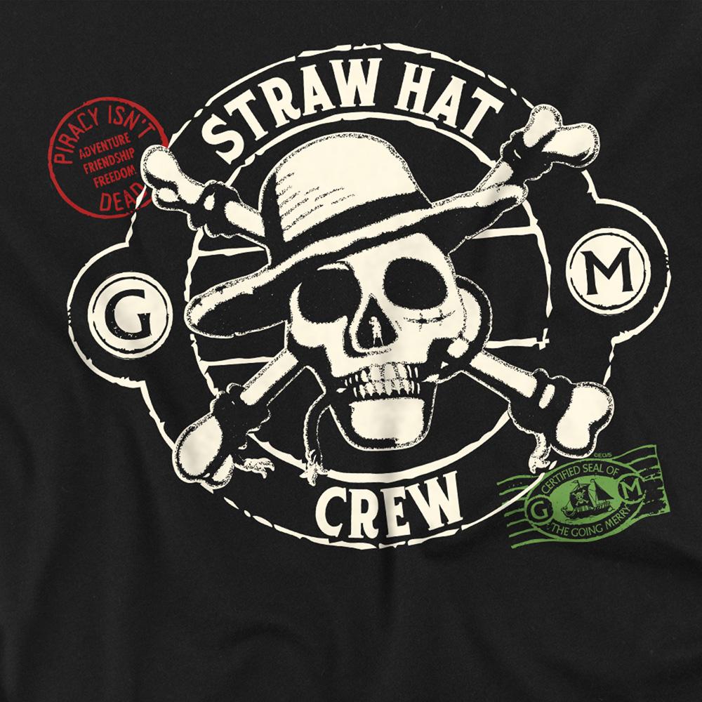 Black - Side - One Piece Womens-Ladies Straw Hat Crew Stamp Fitted T-Shirt