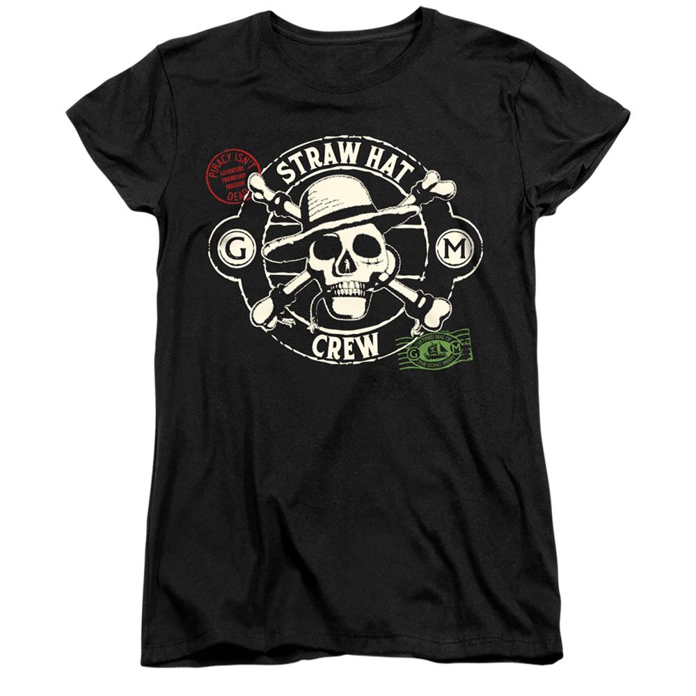 Black - Front - One Piece Womens-Ladies Straw Hat Crew Stamp Fitted T-Shirt