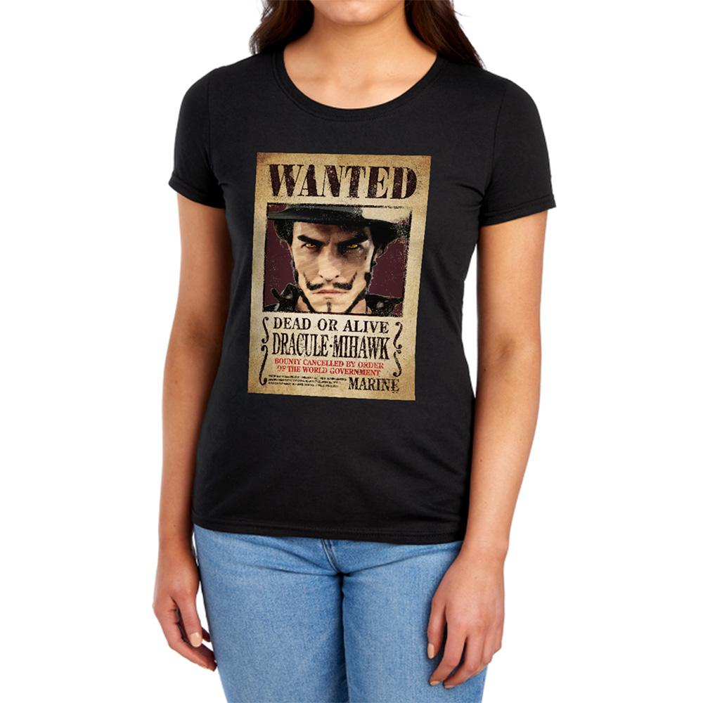 Black - Lifestyle - One Piece Womens-Ladies Dracule Mihawk Wanted Poster Fitted T-Shirt