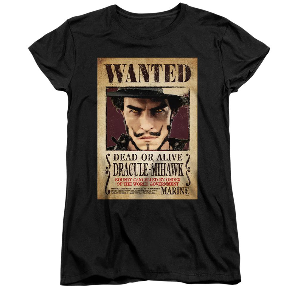 Black - Front - One Piece Womens-Ladies Dracule Mihawk Wanted Poster Fitted T-Shirt