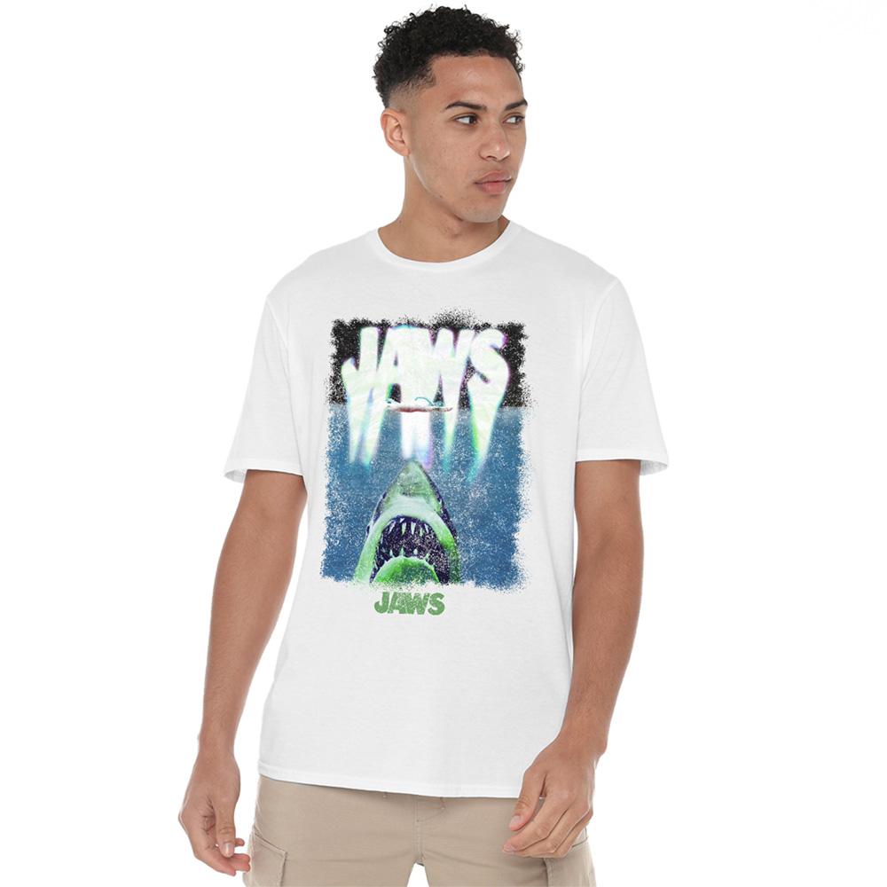 White - Lifestyle - Jaws Unisex Adult Ringspun Cotton Acid Wash 50th T-Shirt