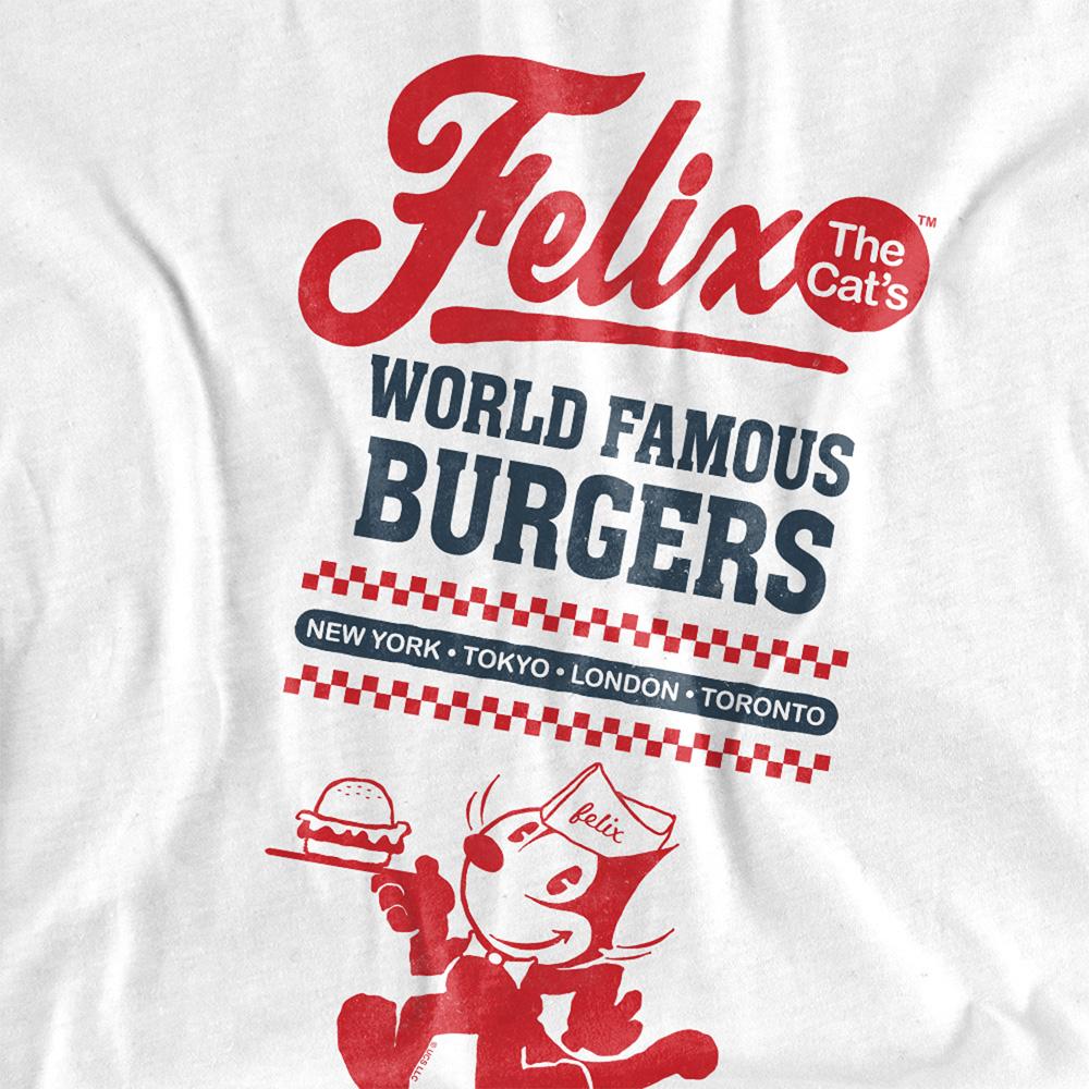 White - Side - Felix The Cat Unisex Adult World Famous Burgers Ringspun Cotton T-Shirt