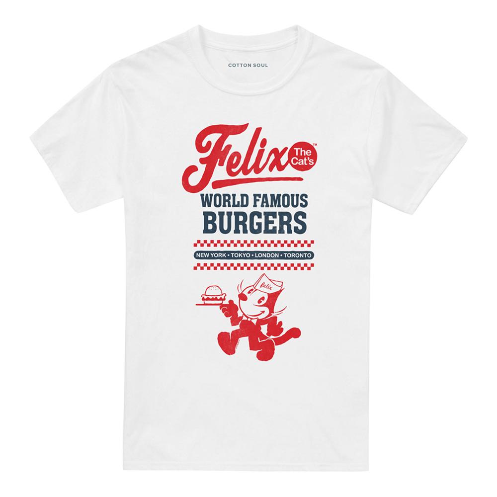 White - Front - Felix The Cat Unisex Adult World Famous Burgers Ringspun Cotton T-Shirt