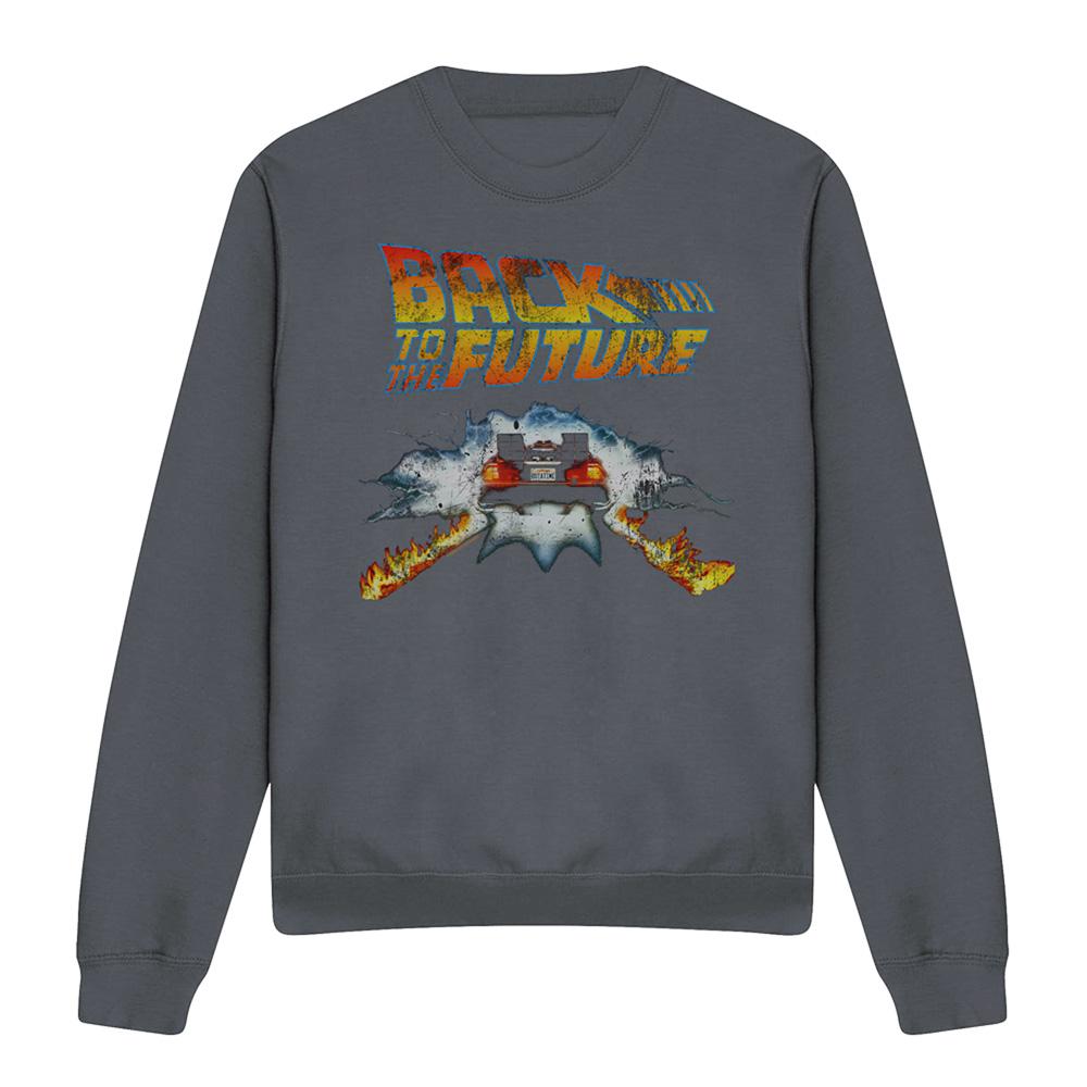 Charcoal - Front - Back To The Future Unisex Adult Delorean Sweatshirt