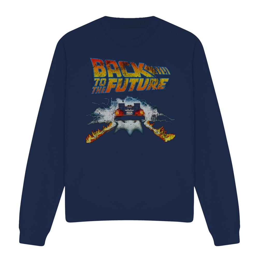 Navy - Front - Back To The Future Unisex Adult Delorean Sweatshirt