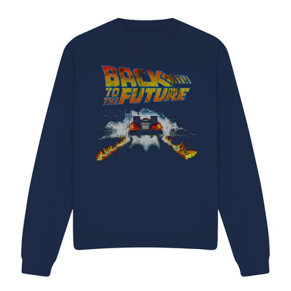 Navy - Front - Back To The Future Unisex Adult Delorean Sweatshirt