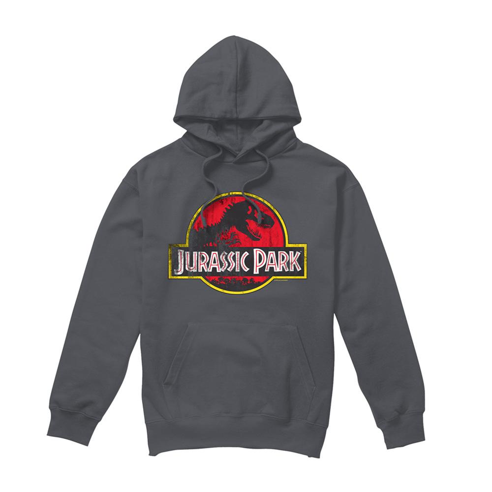 Charcoal - Front - Jurassic Park Unisex Adult Distressed Logo Hoodie