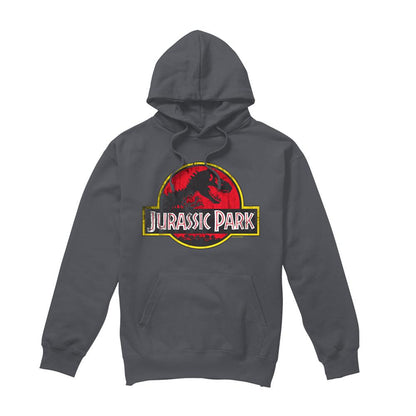 Charcoal - Front - Jurassic Park Unisex Adult Distressed Logo Hoodie