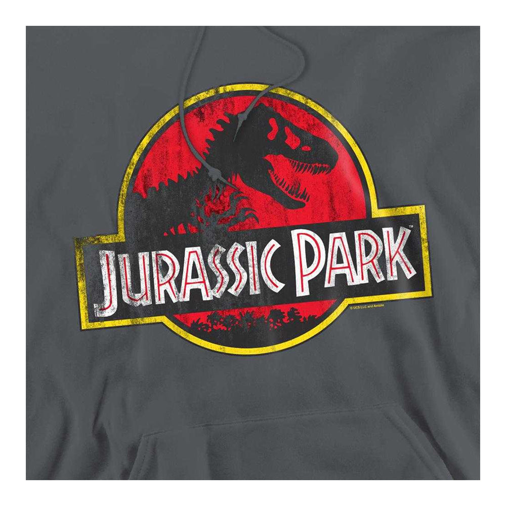 Charcoal - Side - Jurassic Park Unisex Adult Distressed Logo Hoodie