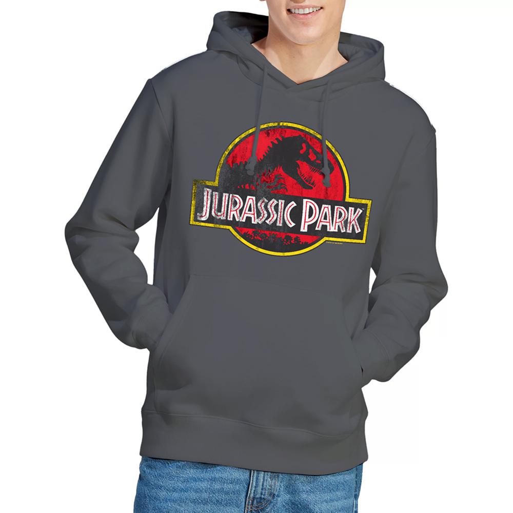 Charcoal - Lifestyle - Jurassic Park Unisex Adult Distressed Logo Hoodie