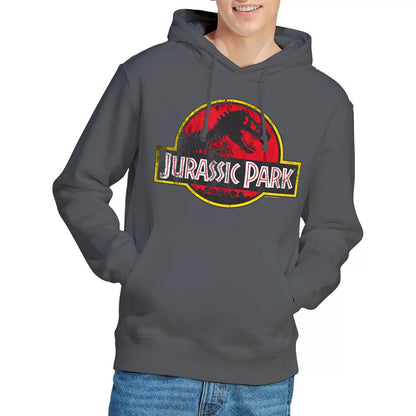 Charcoal - Lifestyle - Jurassic Park Unisex Adult Distressed Logo Hoodie