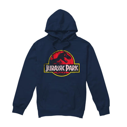 Navy - Front - Jurassic Park Unisex Adult Distressed Logo Hoodie