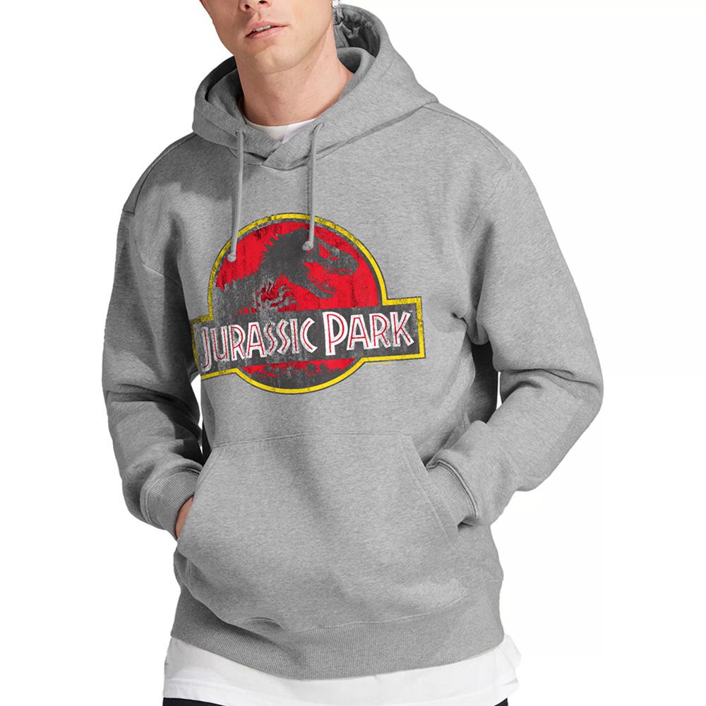 Athletic Heather - Lifestyle - Jurassic Park Unisex Adult Distressed Logo Hoodie
