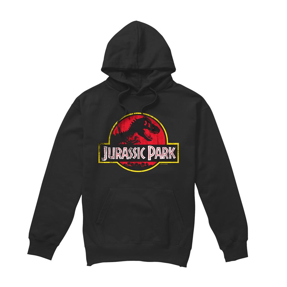 Black - Front - Jurassic Park Unisex Adult Distressed Logo Hoodie