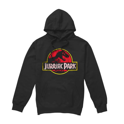 Black - Front - Jurassic Park Unisex Adult Distressed Logo Hoodie