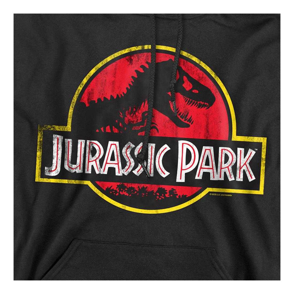 Black - Side - Jurassic Park Unisex Adult Distressed Logo Hoodie