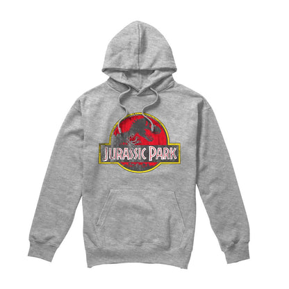 Athletic Heather - Front - Jurassic Park Unisex Adult Distressed Logo Hoodie