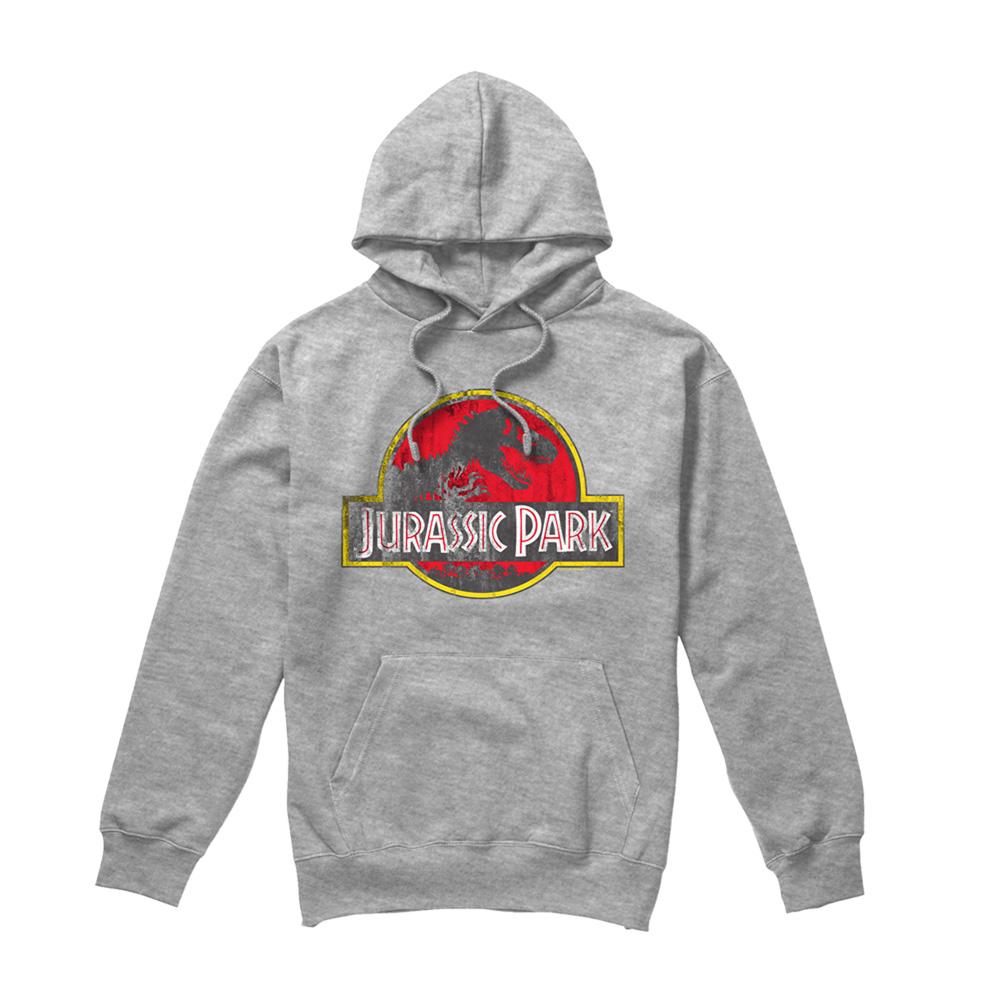Athletic Heather - Front - Jurassic Park Unisex Adult Distressed Logo Hoodie