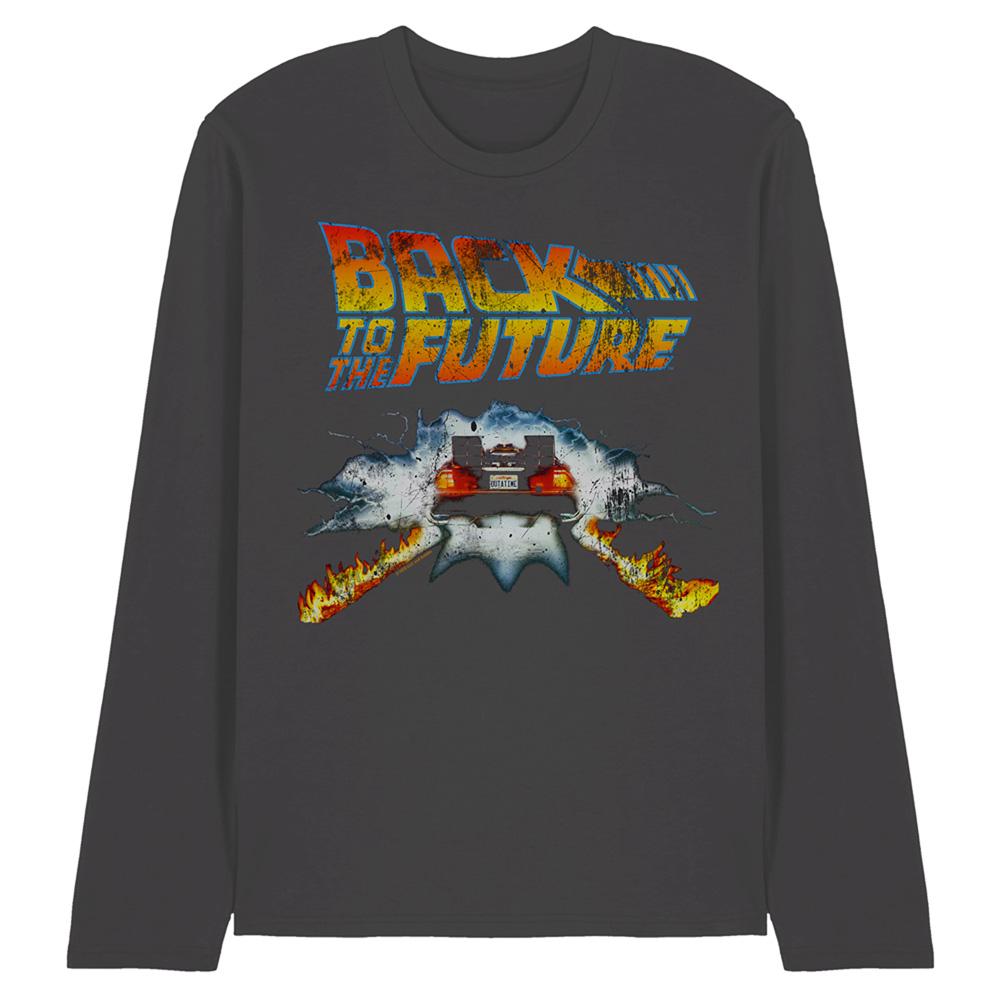 Charcoal - Front - Back To The Future Unisex Adult Delorean Long-Sleeved T-Shirt