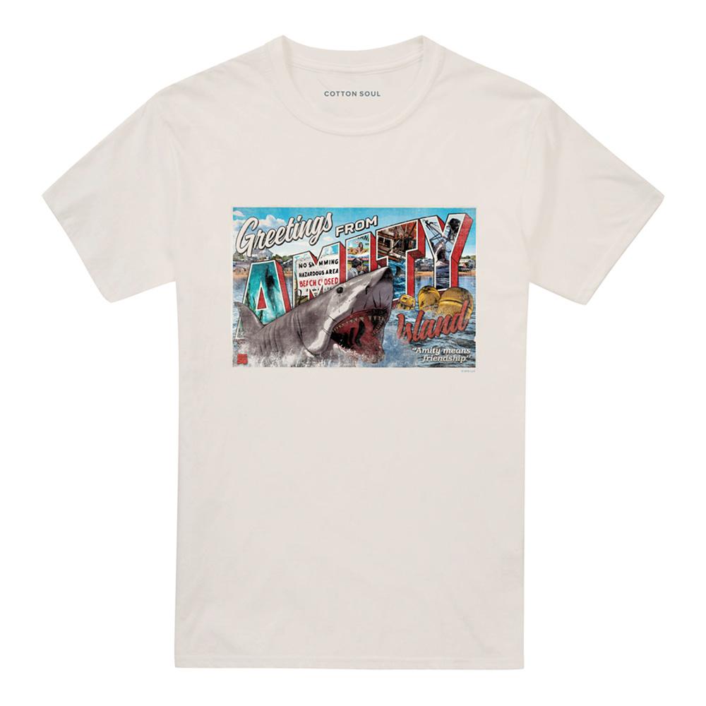 Natural - Front - Jaws Unisex Adult Postcard 50th T-Shirt