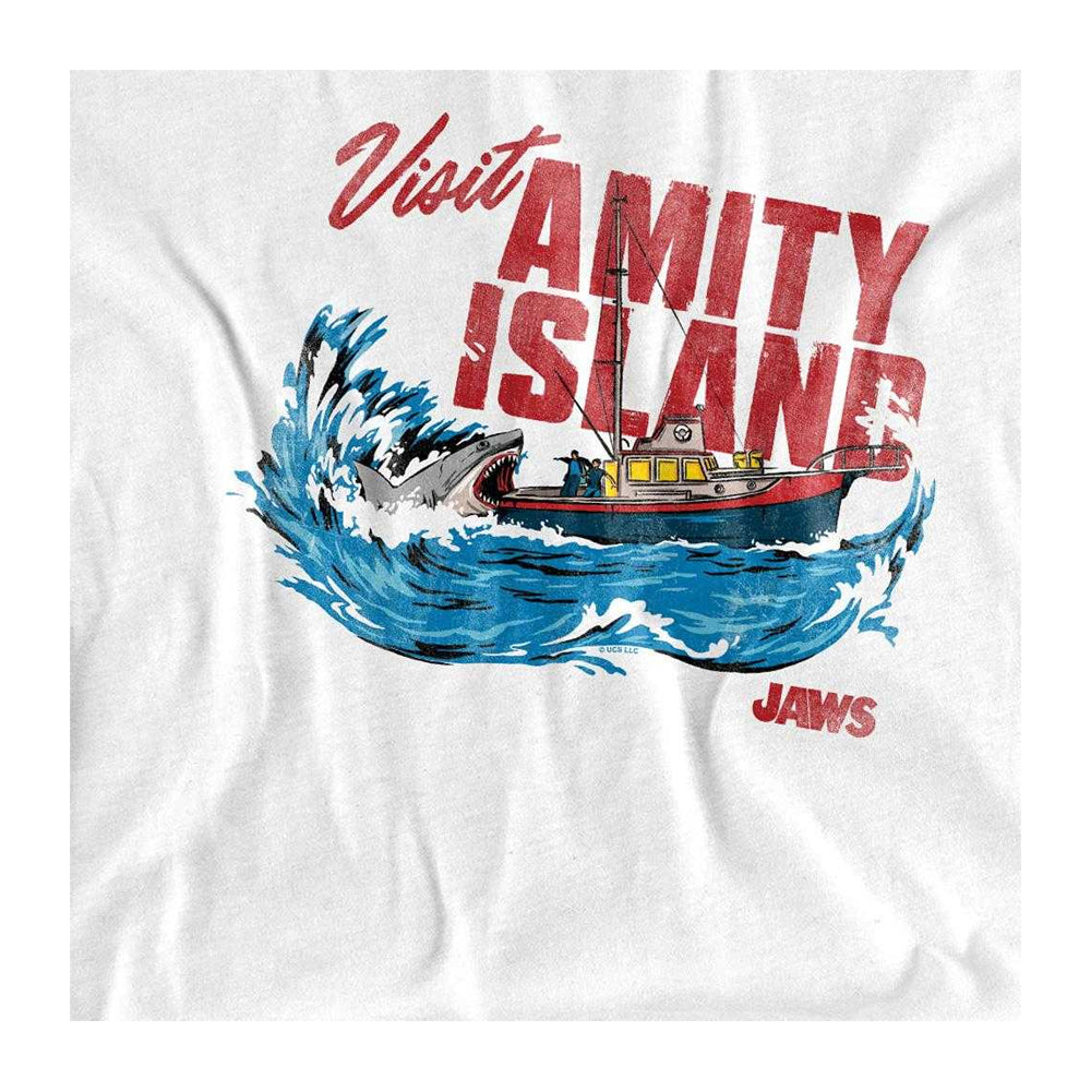 White - Side - Jaws Unisex Adult Visit Amity 50th T-Shirt
