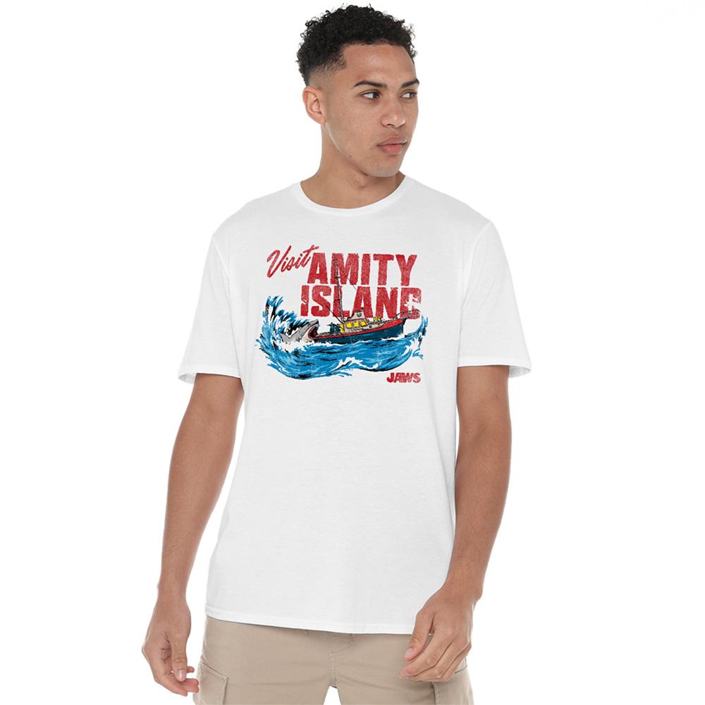 White - Lifestyle - Jaws Unisex Adult Visit Amity 50th T-Shirt
