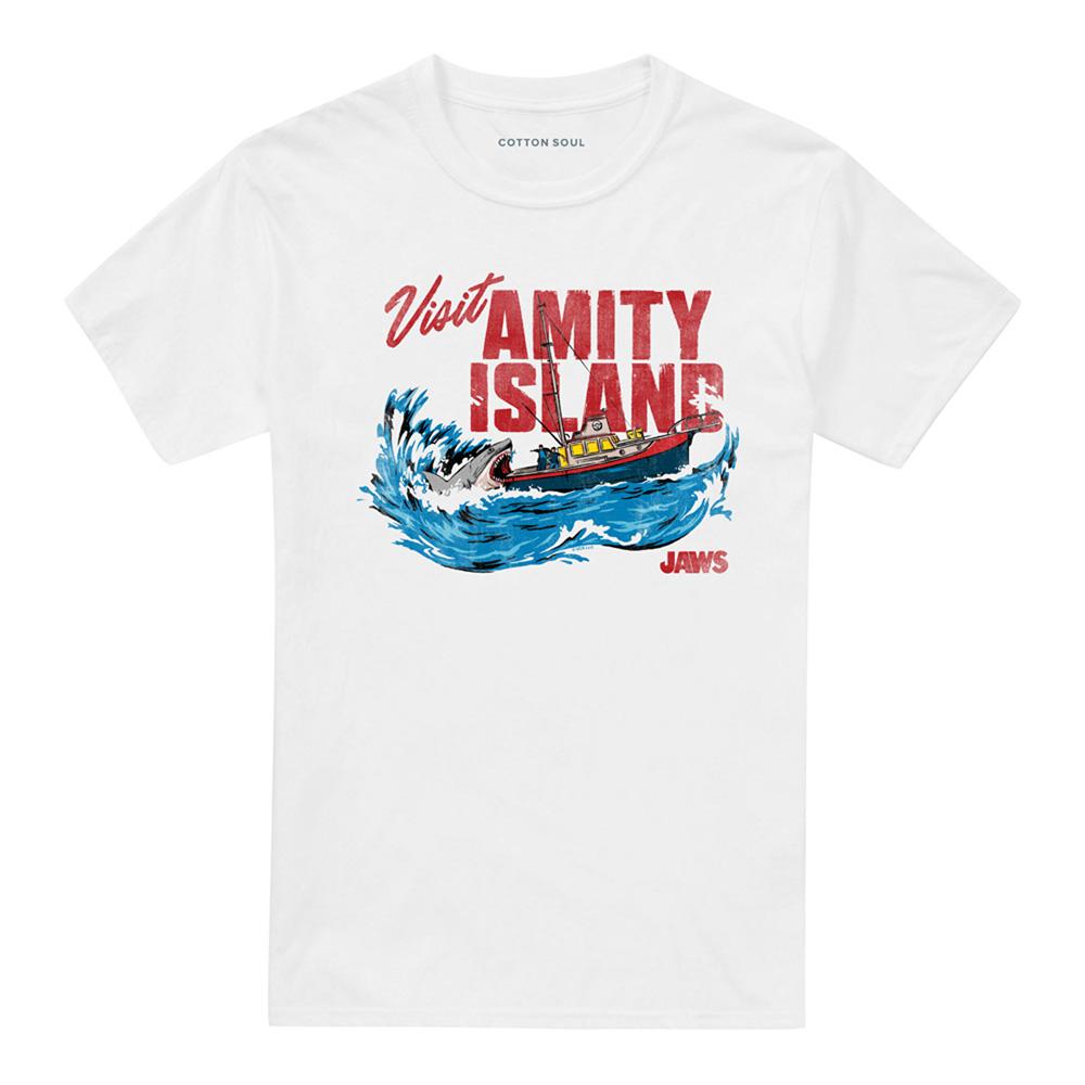White - Front - Jaws Unisex Adult Visit Amity 50th T-Shirt
