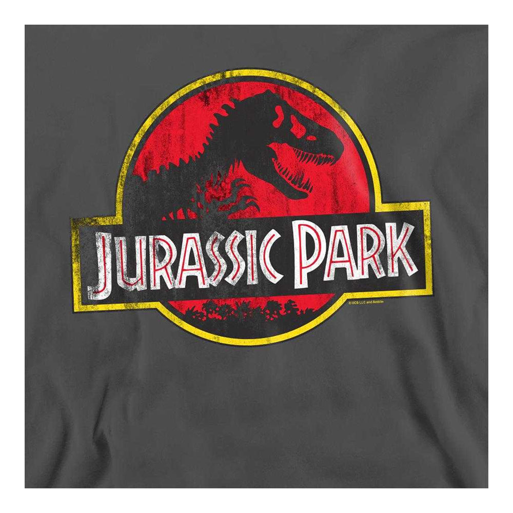 Charcoal - Side - Jurassic Park Unisex Adult Distressed Logo Sweatshirt