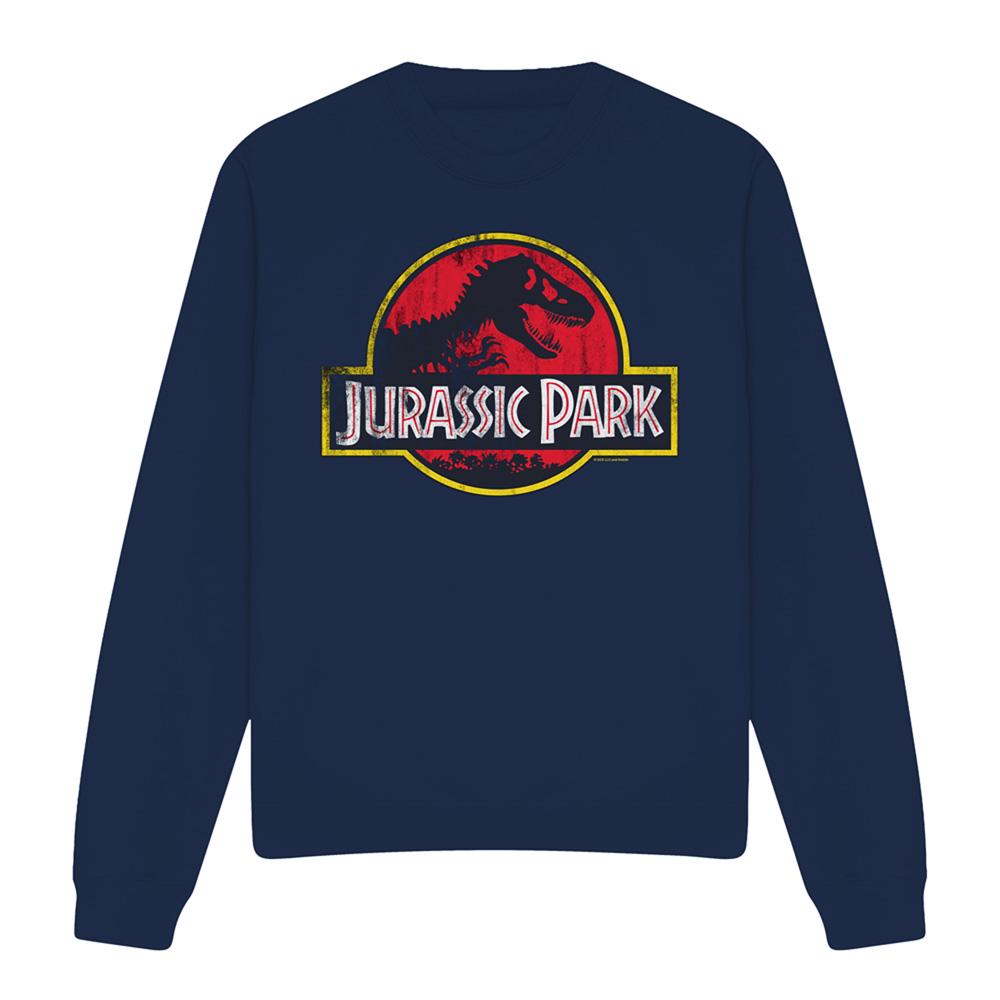 Navy - Front - Jurassic Park Unisex Adult Distressed Logo Sweatshirt