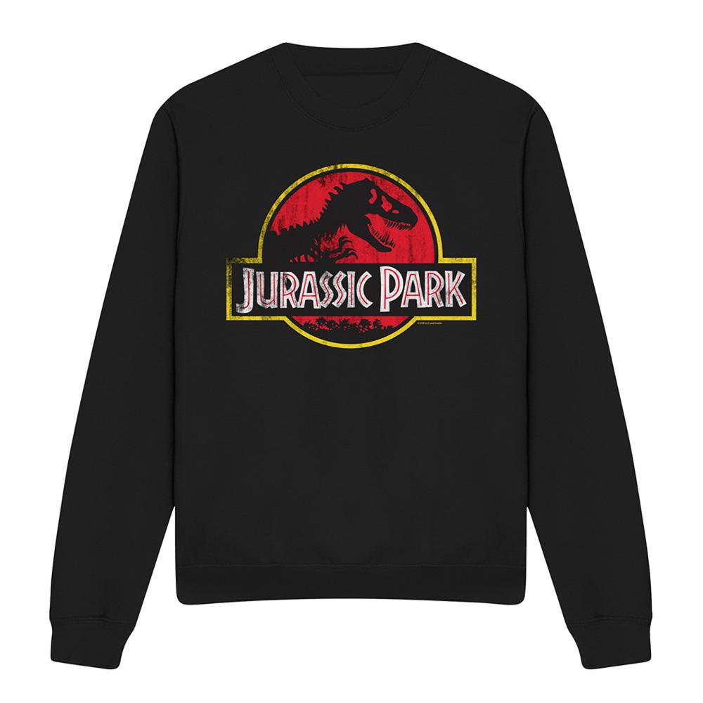 Black - Front - Jurassic Park Unisex Adult Distressed Logo Sweatshirt