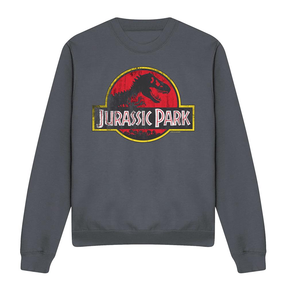 Charcoal - Front - Jurassic Park Unisex Adult Distressed Logo Sweatshirt