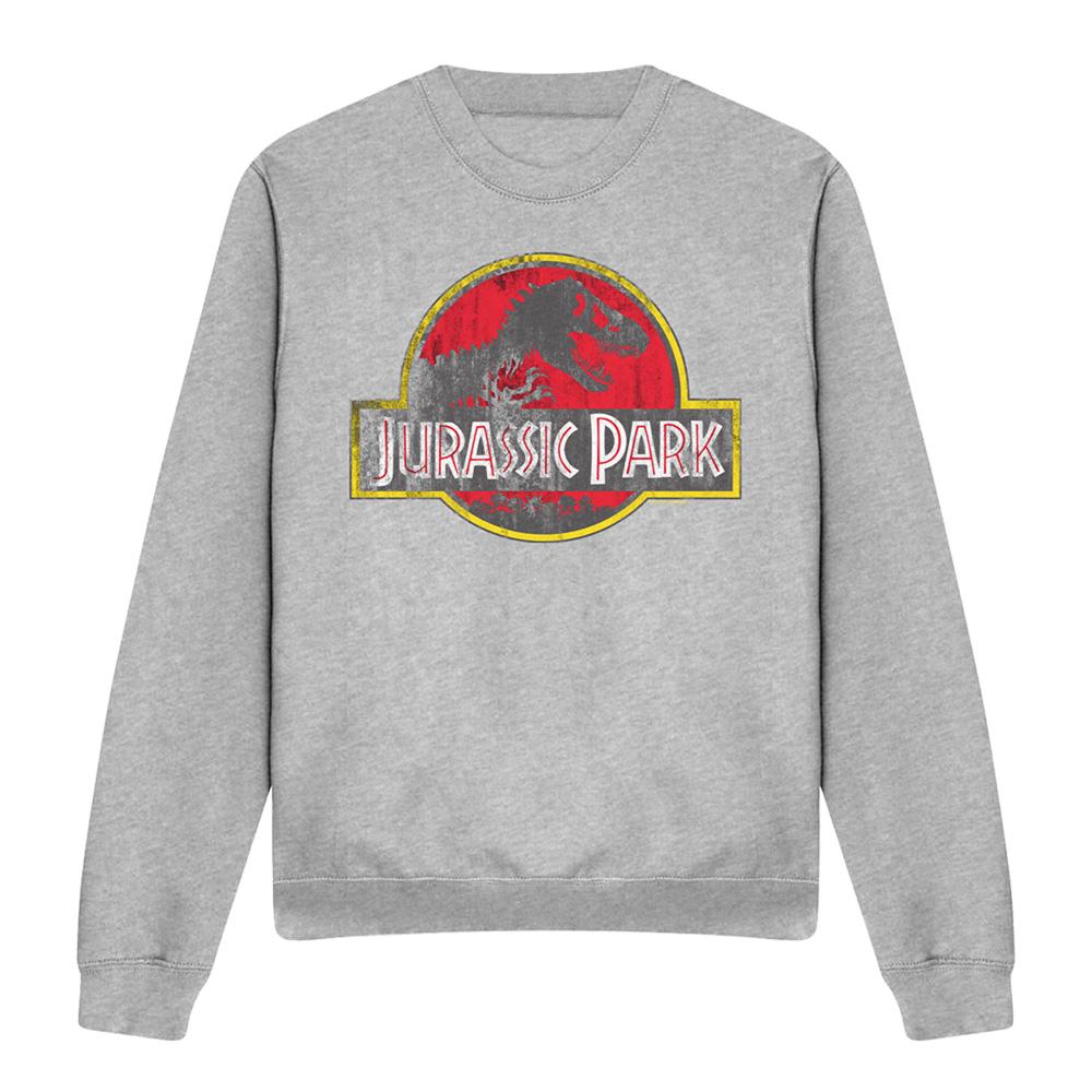 Athletic Heather - Front - Jurassic Park Unisex Adult Distressed Logo Sweatshirt