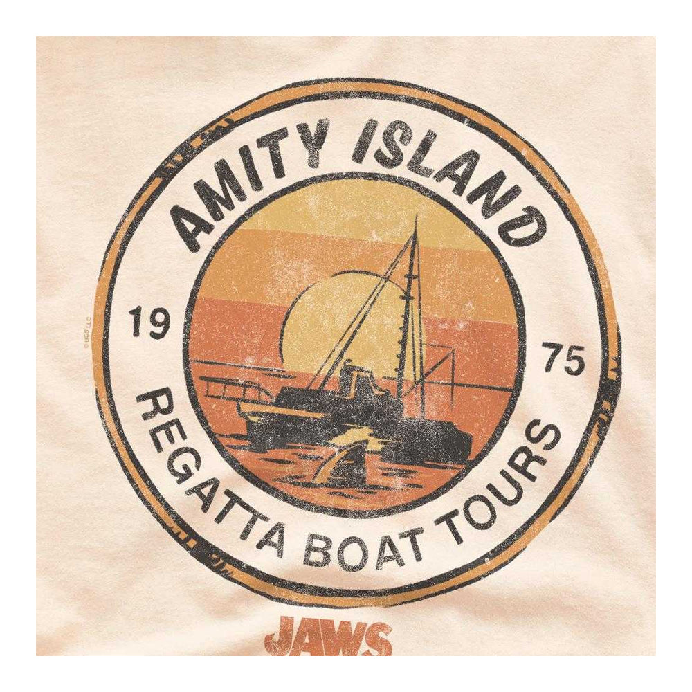 Natural - Side - Jaws Unisex Adult Amity Island Boat Tours 50th T-Shirt