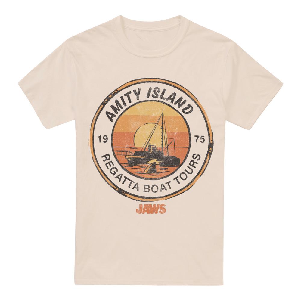 Natural - Front - Jaws Unisex Adult Amity Island Boat Tours 50th T-Shirt