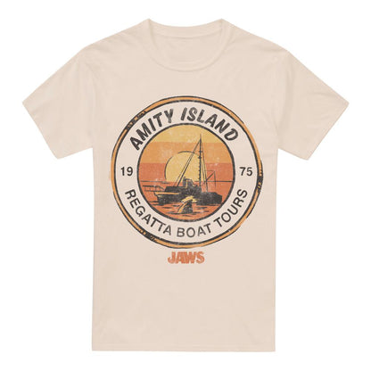 Natural - Front - Jaws Unisex Adult Amity Island Boat Tours 50th T-Shirt