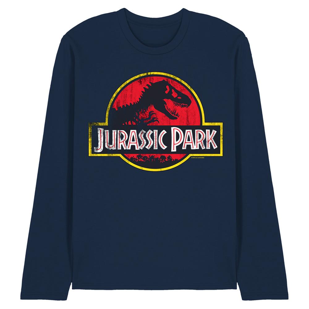 Navy - Front - Jurassic Park Unisex Adult Distressed Logo Long-Sleeved T-Shirt