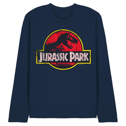 Navy - Front - Jurassic Park Unisex Adult Distressed Logo Long-Sleeved T-Shirt