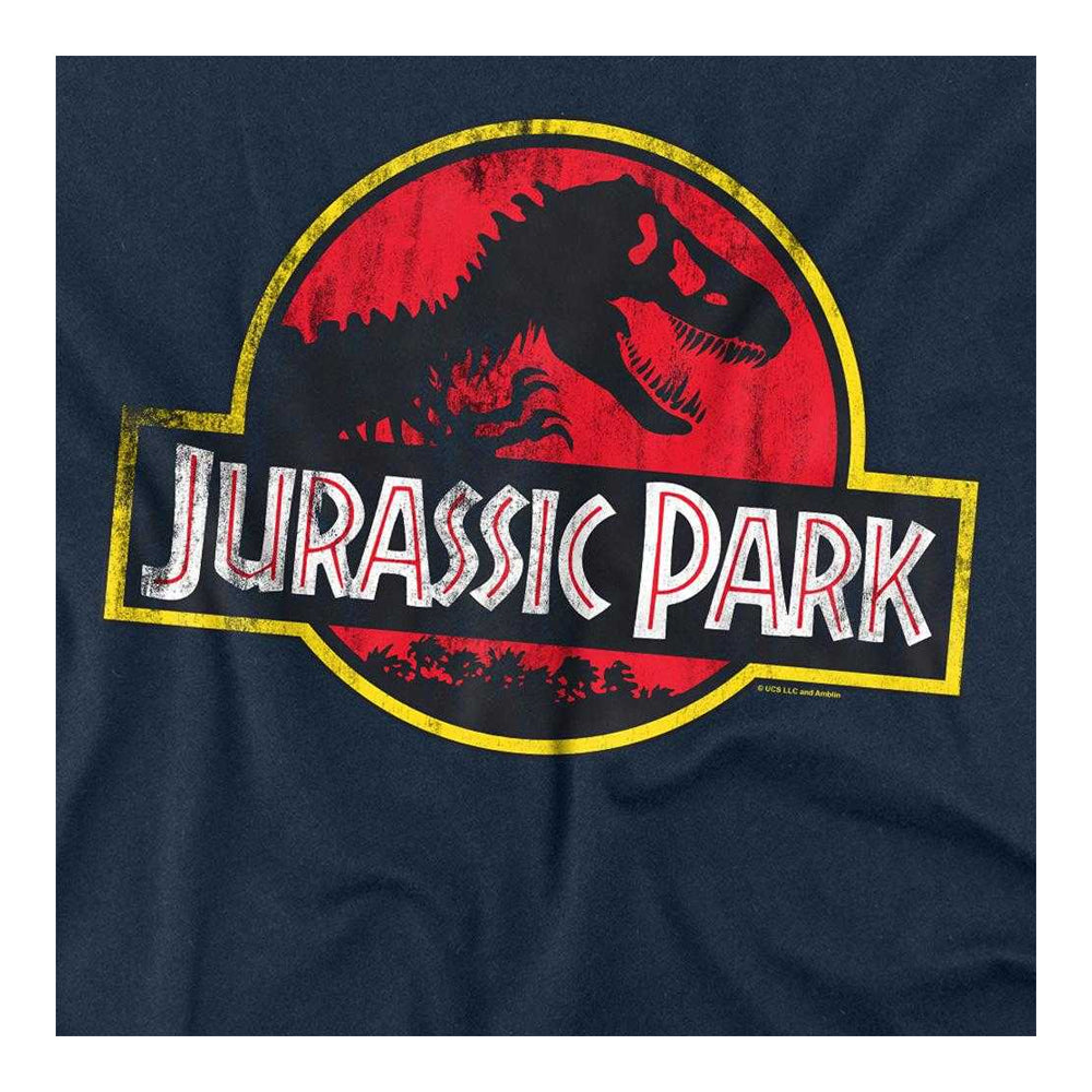 Navy - Side - Jurassic Park Unisex Adult Distressed Logo Long-Sleeved T-Shirt