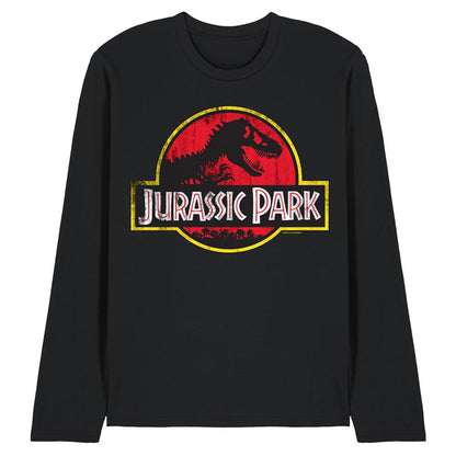 Black - Front - Jurassic Park Unisex Adult Distressed Logo Long-Sleeved T-Shirt