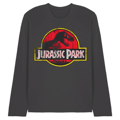 Charcoal - Front - Jurassic Park Unisex Adult Distressed Logo Long-Sleeved T-Shirt
