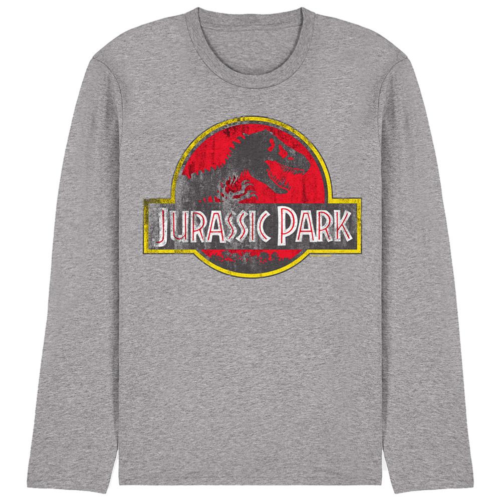 Athletic Heather - Front - Jurassic Park Unisex Adult Distressed Logo Long-Sleeved T-Shirt