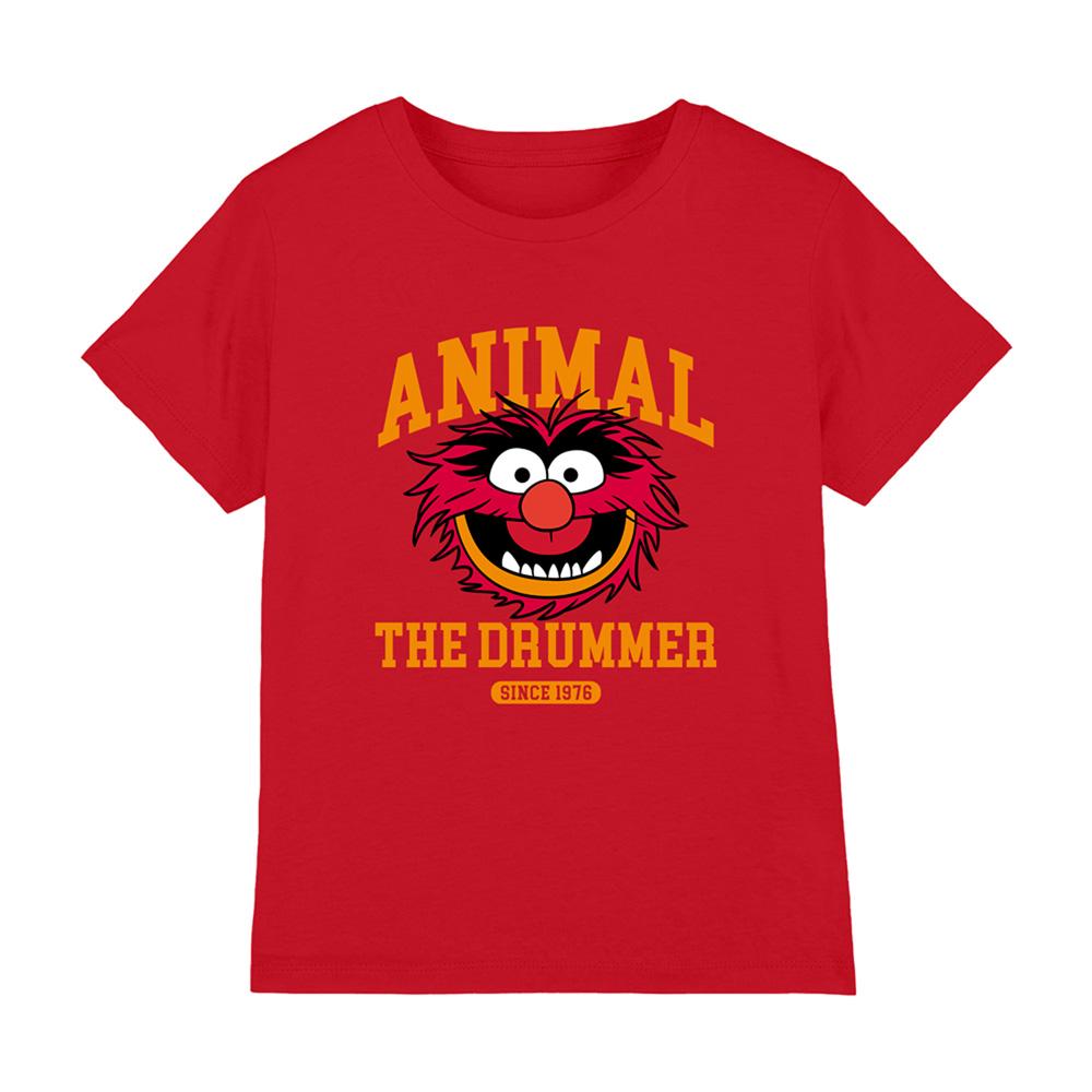Red - Front - The Muppets Childrens-Kids The Drummer Animal Collegic Ringspun Cotton T-Shirt