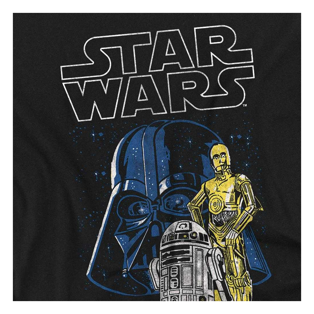 Black - Side - Star Wars Womens-Ladies Vader And Droids Ringspun Cotton Fitted T-Shirt