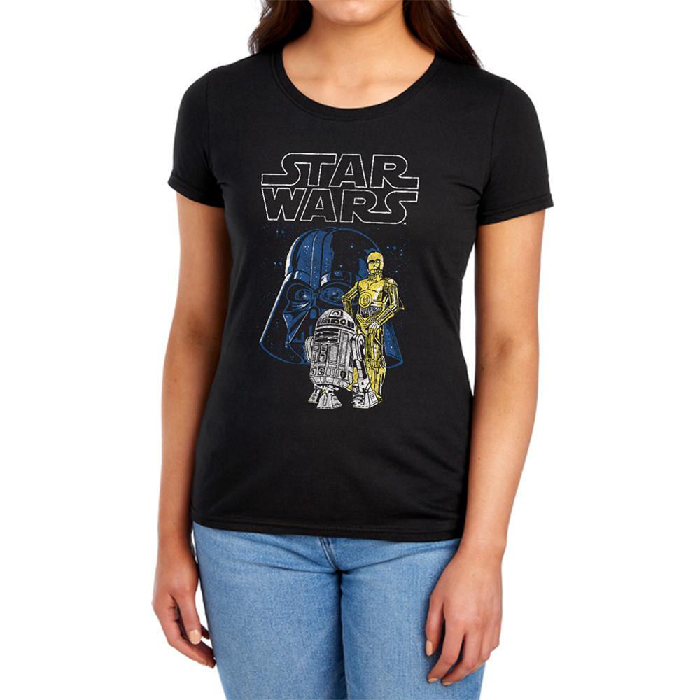 Black - Lifestyle - Star Wars Womens-Ladies Vader And Droids Ringspun Cotton Fitted T-Shirt