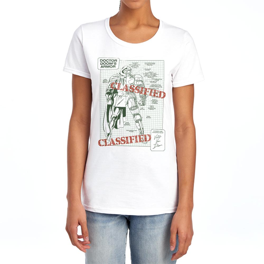 White - Lifestyle - Doctor Doom Womens-Ladies Doom´s Classified Armor Blueprint Fitted T-Shirt