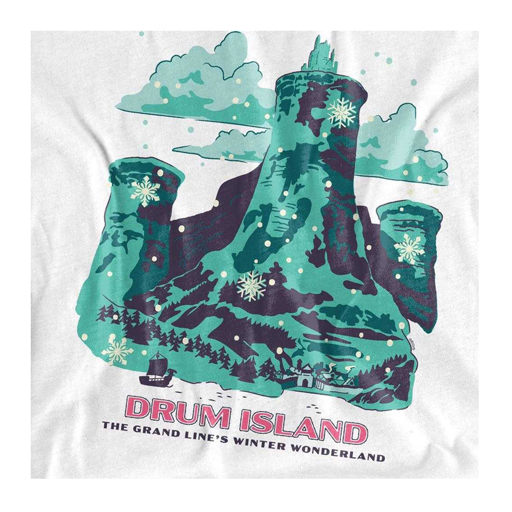 White - Side - One Piece Childrens-Kids Drum Island Winter Wonderland Poster T-Shirt