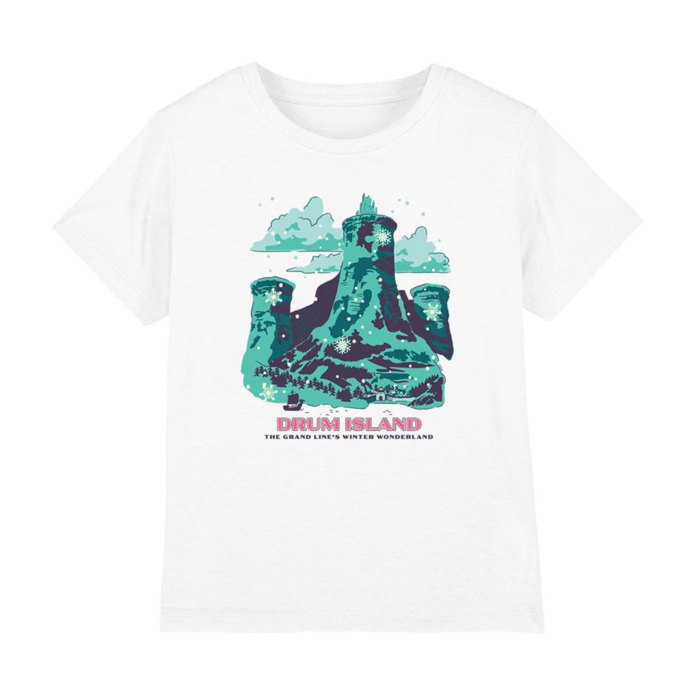 White - Front - One Piece Childrens-Kids Drum Island Winter Wonderland Poster T-Shirt