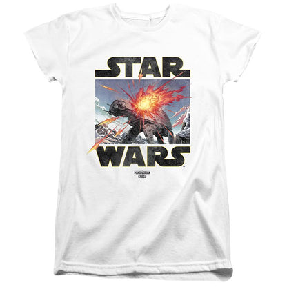 White - Front - Star Wars Mandalorian Womens-Ladies At Attack Grogu Fitted T-Shirt