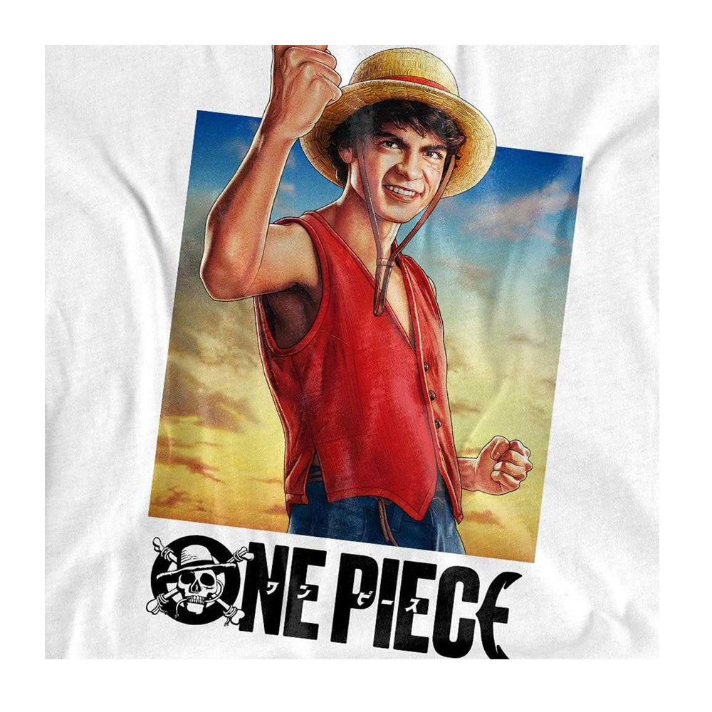 White - Side - One Piece Childrens-Kids Luffy Straw Hat T-Shirt